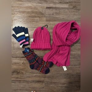 Old Navy Vibrant Pink Knit Hat, Scarf, Socks, and Gloves Set